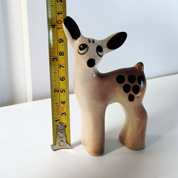 Vintage Brown Spotted Ceramic Deer Figurine, 1950s MCM Brown & Cream Fawn 4.5" - Picture 6 of 6